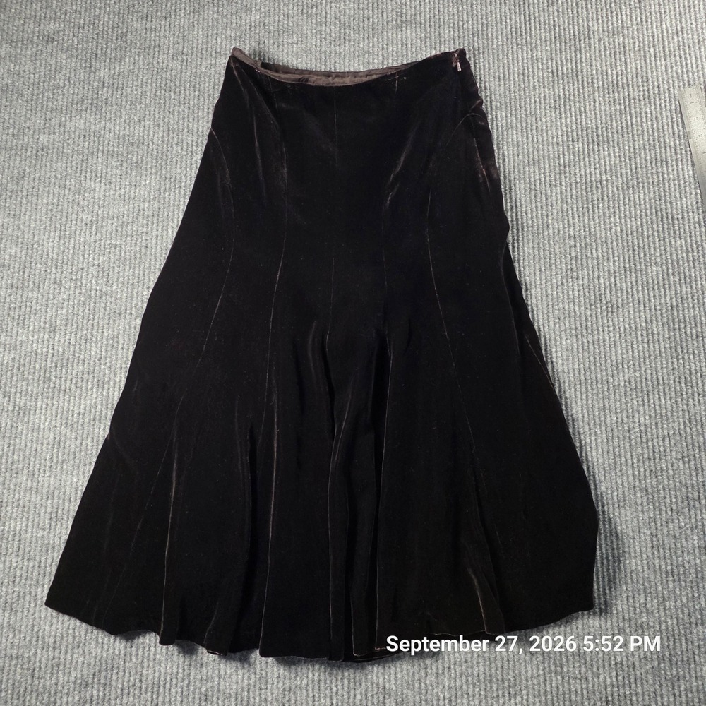 Ann Taylor Brown Silk Blend Velvet Midi Skirt A-Line Side Zip Size 2